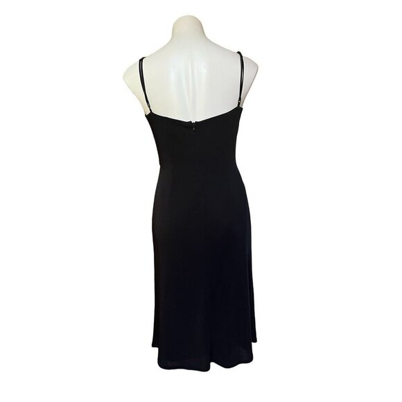 Tadashi Shoji Vintage 90s Women's Ruched Slip Dress Lace Panel Black Medium - Picture 5 of 8